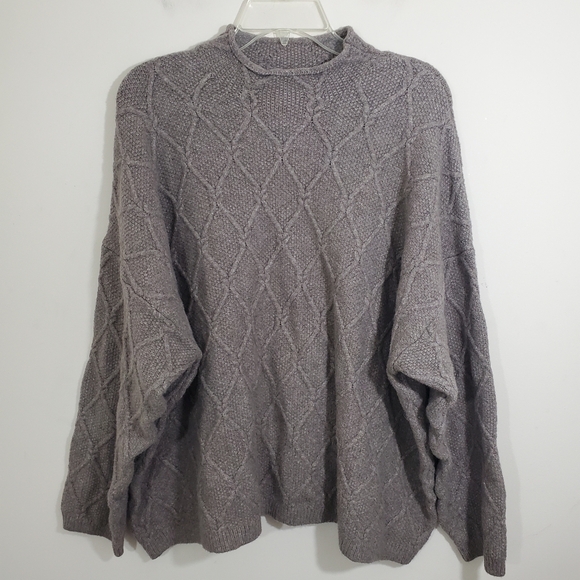 Old Navy Mock Neck Diamond Stitch Cable Knit Pullover Sweater Taupe NWT Size 3X - Picture 2 of 10